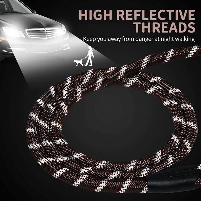 Long Dog Leash for Training 20Ft-Reflective Nylon Rope with Swivel Hook-Recall Agility Lead for Large Small Medium Dogs Outside Walking Hiking-Brown Diam 1/2" - Image 3