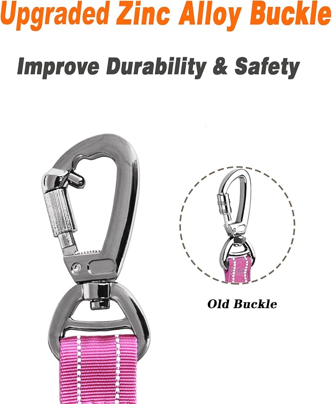 AUBELL Tactical Dog Leash Heavy Duty,4-6ft No Pull Bungee Leash,Pink | Reflective Dog Leash for Medium Large Dogs with Comfortable Padded Double Handle,Car Seat Belt,360 Degree Rotating Carabiner - Image 2