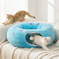 Cat Tunnel Bed for Indoor Cats, Cute Cat Tunnel Toy with Washable Cushion, Fits Cats up to 25 lbs, Peekaboo Cave Pet Bed for Kittens, Rabbits, Blue Purple Donut by PurrZone