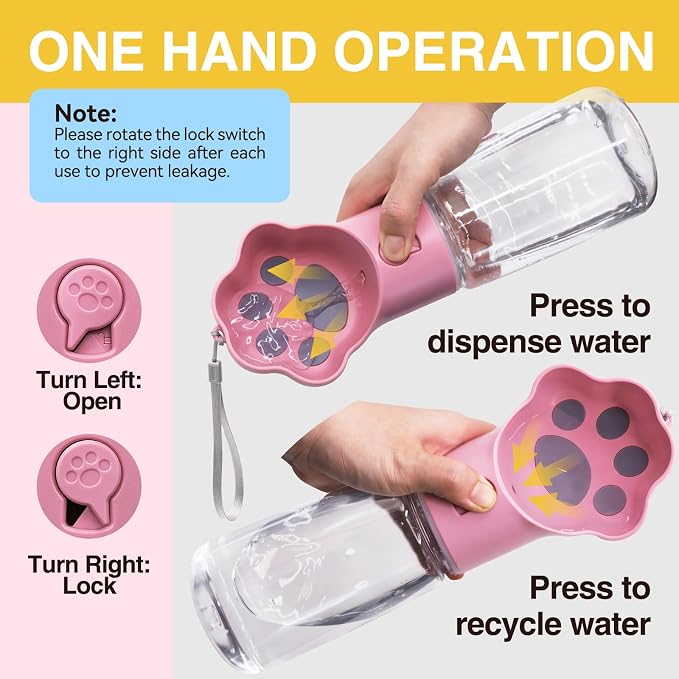 Dog Water Bottle with Food Container, Portable Pet Dispenser, Leak Proof, Hiking, Puppy Travel, Outdoor Activities(18.6 fl.oz/550ml, Pink) - Image 2