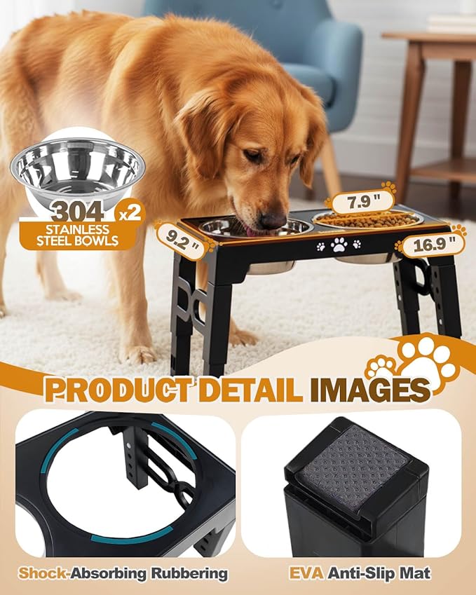 Jovrun Elevated Dog Bowls for Medium Large Size Dogs, Non-Slip Dog Feeder with 2 Stainless Steel Dishes, 5 Heights Adjustable Raised Bowls to 3.15″-8.66″-9.84″-11.02″-12.2″ - Image 4