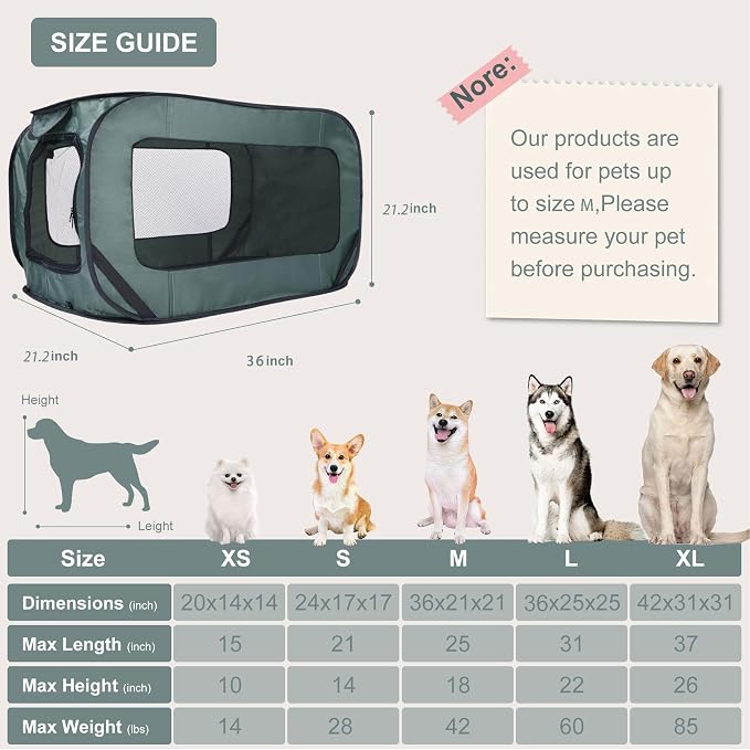 36 Inch Foldable Dog Kennel for Large Dogs, Portable Waterproof Pop-Up Pet Crate, Indoor Outdoor Travel Car Seat Kennel (Green) - Image 8