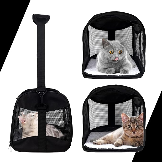 Cat Carrying Case - Pet Carrier Airline Approved, Protable and Breathable Pet Travel Carrier Removable Fleece Pad, Collapsible Cat Carrier Dog Carrier for Medium Cats Small Cats Dogs(Medium, Black) - Image 3