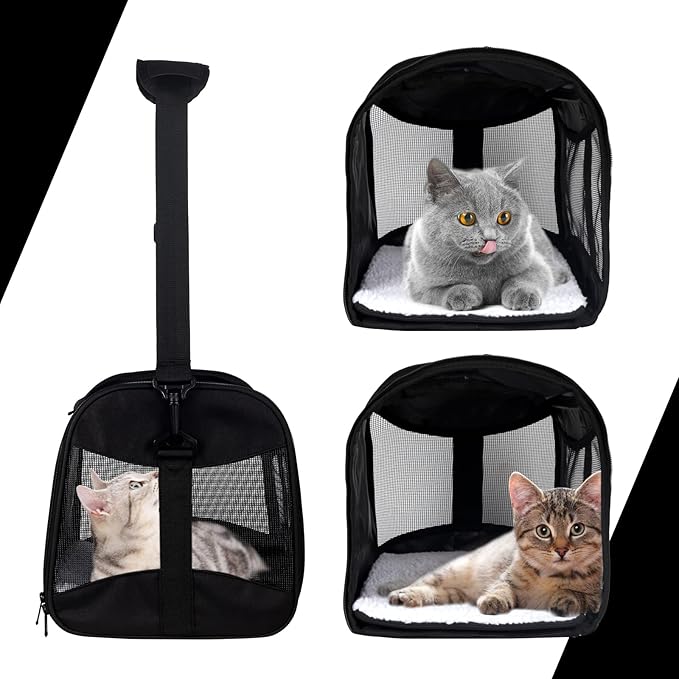Cat Carrying Case - Pet Carrier Airline Approved, Protable and Breathable Pet Travel Carrier Removable Fleece Pad, Collapsible Cat Carrier Dog Carrier for Medium Cats Small Cats Dogs (X-Large, Black) - Image 3