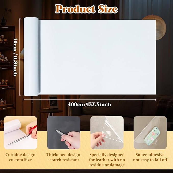 Cat Scratch Furniture Protector - Design for Leather Couch, 157.5"x11.8" Clear Couch Protector from Cat Claws, Thickened Anti-Scratch Adhesive Roll, Cuttable & Residue-Free, No Pins | 157"x11.8" Clear Couch Protector from Cat Claws, Thickened Anti-Scra... - Image 2