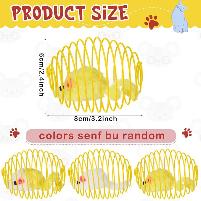 Jecery 5 Pcs Cat Toys Spring,Yellow Mouse,Yellow | Interactive Metal Cat Toy, Stretchable Rolling Ball, for Indoor Cats, Colorful Playful Coils, Kitten Pet Supplies - Image 2