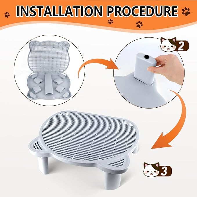 Litter Box Step Adjustable Cat Step with Filter Function, Light Grey | Elevated Double Layer Litter Box Ramp for Kitten & Old Cats, Easy Cleaning Litter Box Step Stool for Automatic Cat Litter Box - Image 4