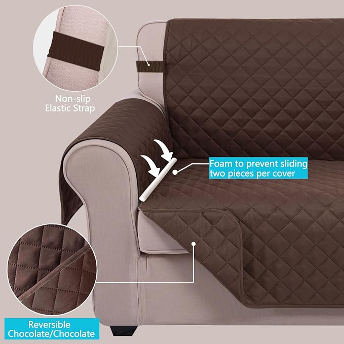U-NICE HOME Large Sofa Cover Reversible Couch Cover for Dogs, Chocolate | 78''Oversized, Washable, Pet Friendly, Elastic Straps, Water Repellent, Furniture Protector Mat for 3 Cushion Couch - Image 3