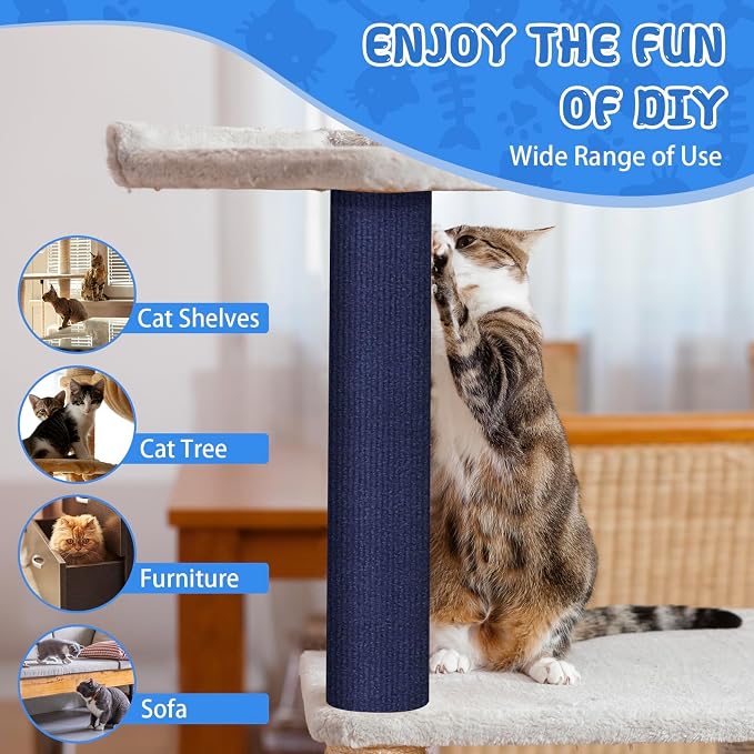 LSGCQ Cat Scratch Mat Self Adhesive Cat Scratch Furniture Protector | Self Adhesive Cat Scratching Mat Replacement for Cat Tree Post Couch Wall Furniture Protector (39.3" x 15.8", Dark Blue) - Image 6