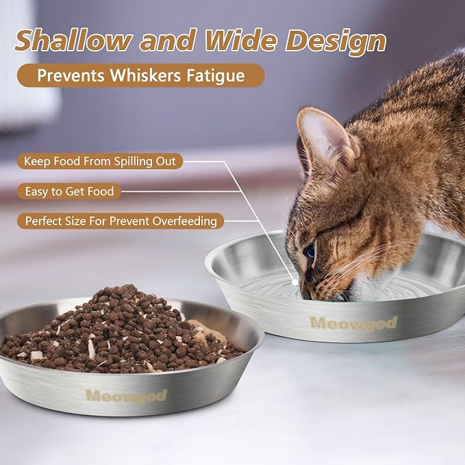Cat Bowls,6.7" Extra Wide Stainless Steel Cat Food Bowls Whisker Friendly Water Dishes Plates for Cats and Small Dogs Good for Wet and Dry Food(2pack) - Image 4