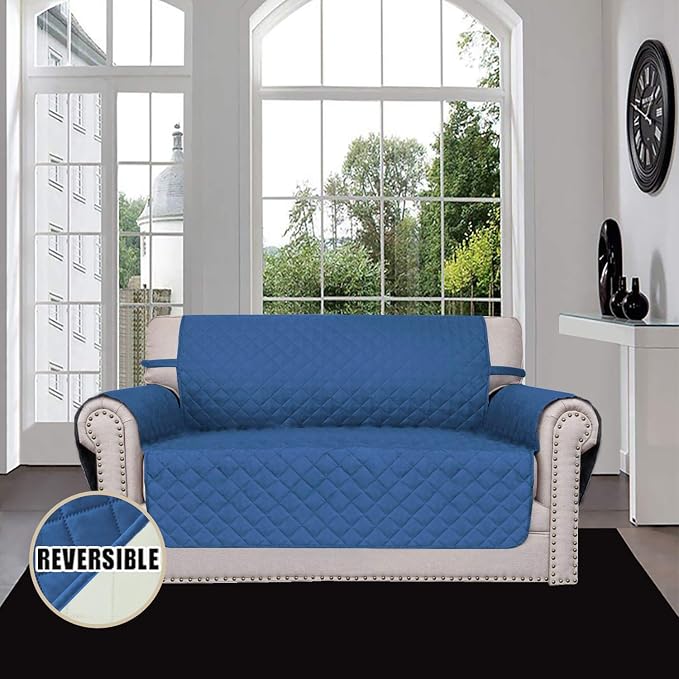 Easy-Going Reversible Couch Cover, 2 Cushion Sofa, Loveseat, Blue/Ivory | Machine Washable Slipcover For Dogs, Water Resistant Furniture Mat For Living Room, Non-Slip Sofa Cover, Pet Friendly - Image 2