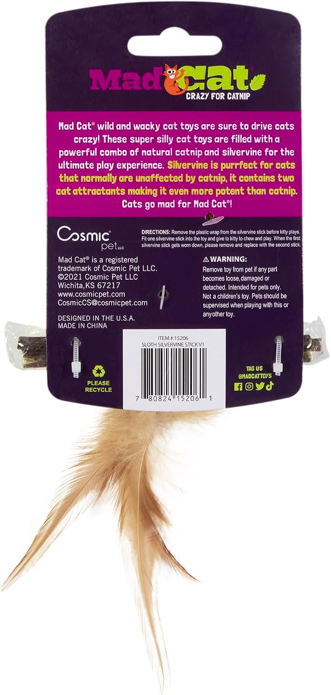 Mad Cat Sloth with Sticks Catnip and Silvervine Plush Cat Toy, Pack of 4 | Soft feather accents spark batting, chasing and pouncing, cuddly set felines enjoy during energetic play sessions at home - Image 4