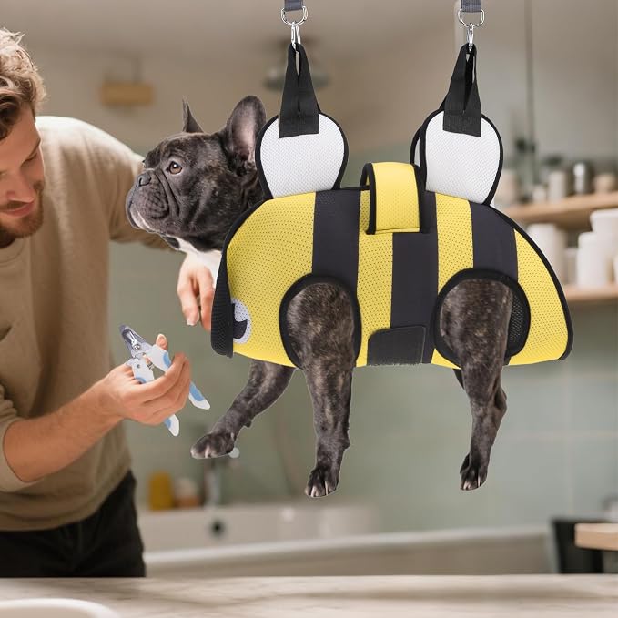 Dog Grooming Hammock for Small Dogs Cats, Cute Bee Design Dog Hanging Harness for Nail Trimming/Clipping, Pet Sling with Grooming Kit and Thick Neck Support & Strap Restraint Claw Care, M - Image 9
