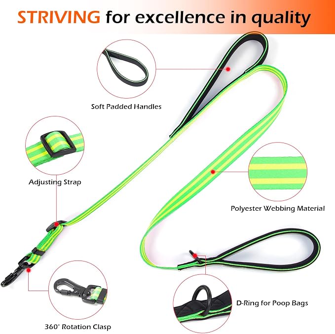 Reflective Double Handle Dog Leash for Large Medium Small Dogs (GY, S) | Heavy Duty, Adjustable with Soft Padded Handles, Traffic Control for Training, Walking, Running - Image 2