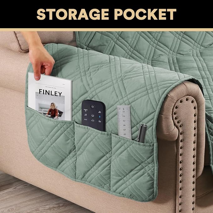PrinceDeco 100% Waterproof Couch Cover for 3 Cushion Couch Sofa Pet Friendly Non-Slip Couch Cover for Dogs Washable Water Resistant Furniture Protector with Elastic Straps(Sofa 68", Lily Pad) - Image 4