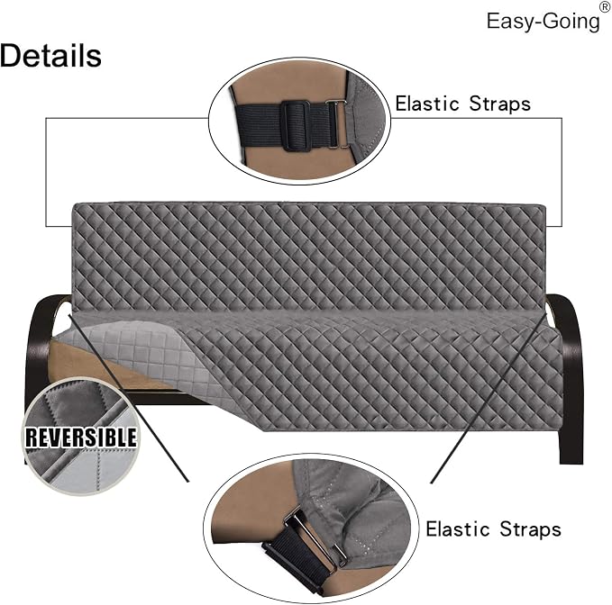 Easy-Going Reversible Couch Cover, Large Futon Sofa, Gray/Light Gray | Machine Washable Slipcover For Dogs, Water Resistant Furniture Mat For Living Room, Non-Slip Sofa Cover, Pet Friendly - Image 3