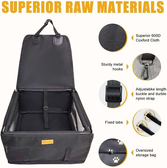 Pet Dog Booster Seat, Upgrading the Framed wall to Prevent Collapse，Crash Tested car Dog seat，Removable andWashable pet car seat (Frame Black) - Image 4