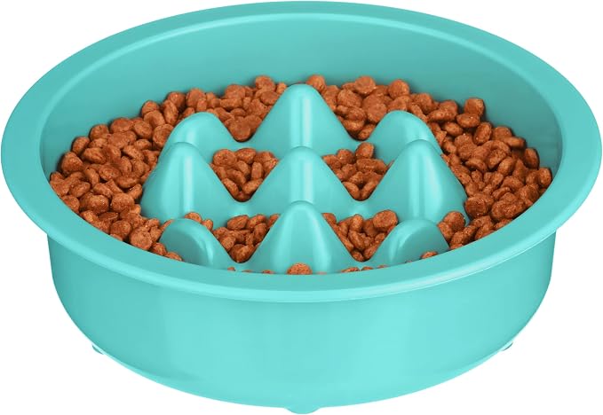 The Niner Slow Feed Bowl - Raised Peaks Slow Down Pets Eating - Fits Elevated Feeders Including Neater Feeder Large Sizes - Gentle on Teeth and Gums - Holds up to 2 Cups (Aquamarine) by NeaterPetBrands