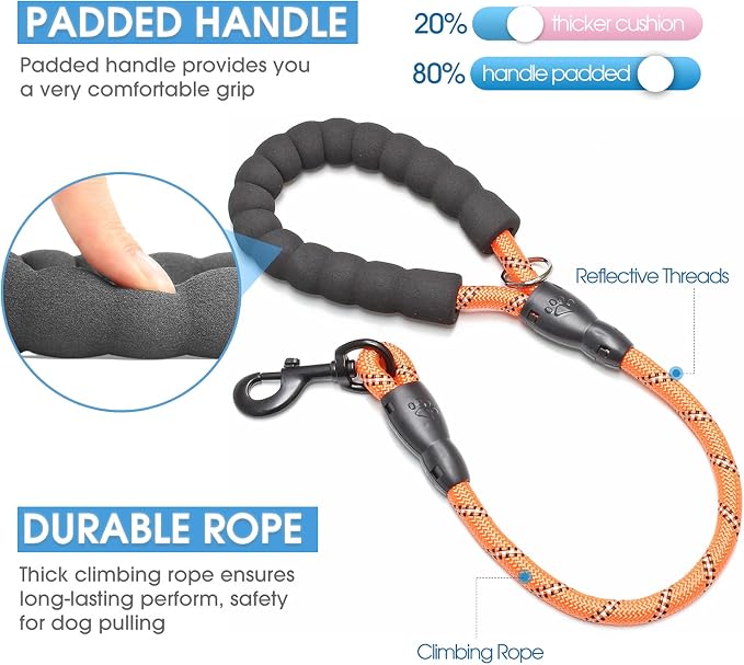2/4/5/6 FT Dog Leash with Comfortable Padded Handle and Highly Reflective Threads for Small Medium and Large Dogs (2FT-1/2'', Orange) - Image 2
