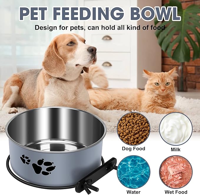 Hanging Dog Bowls for Kennel, 2 Pack Food and Water Bowl, 34oz &25oz | Stainless Steel Attachable Dog Bowls for Crates, No Spill for Medium and Small Sized Dogs (6.2x2.6” & 5.5x2.4”) - Image 4