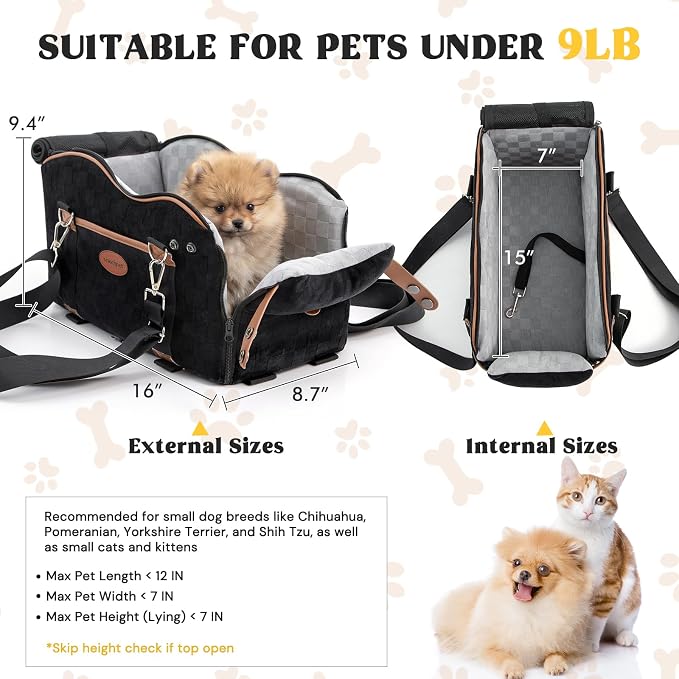 Woochpet Center Puppy Car Seat,Console Dog Booster for Traveling,Under 10LB | Small Dog Car Seat,Hand-held,Crossbody,Protective Top Mesh,Cushioning Cozy - Image 7