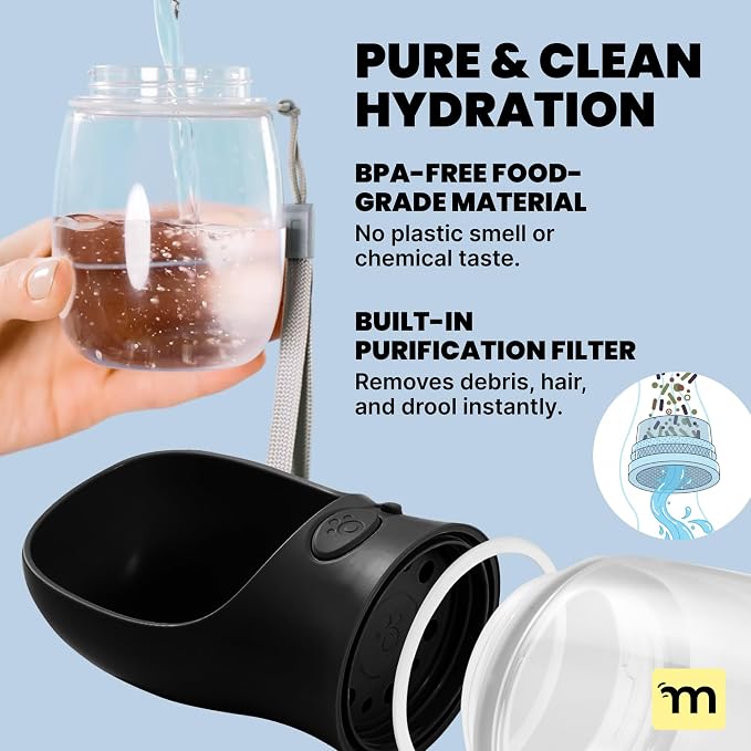 MalsiPree Dog Water Bottle - 19 Oz, Black, BPA-Free - Portable & Lightweight Water Dispenser with Bowl for Dogs - Leak-Proof for Travel, Trail Hiking, Park Visit, Camping & Beach Days - Image 4