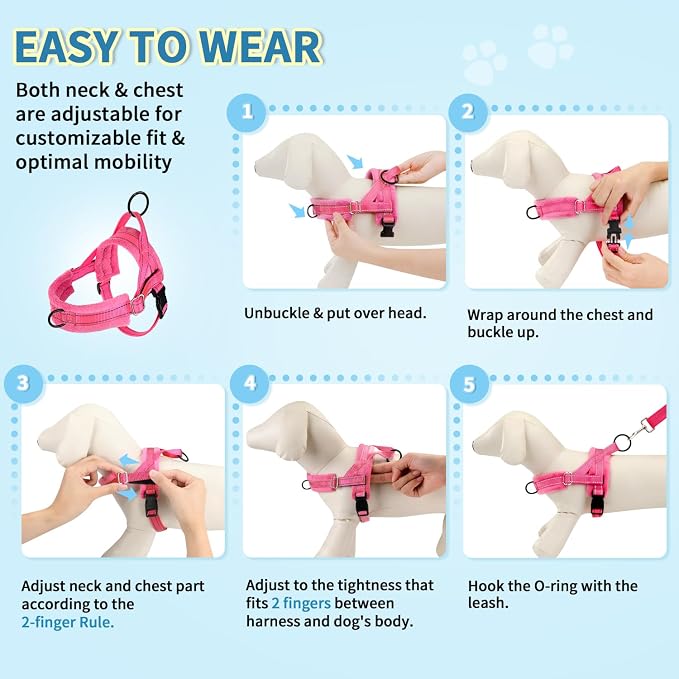Lukovee Small Dog Harness and Leash Set, No Pull Soft Padded Vest | Both Neck & Chest Adjustable, Reflective, Puppy Harness with 4ft Lightweight Anti-Twist Dog Leash for Small Dogs (Pink, S) - Image 9