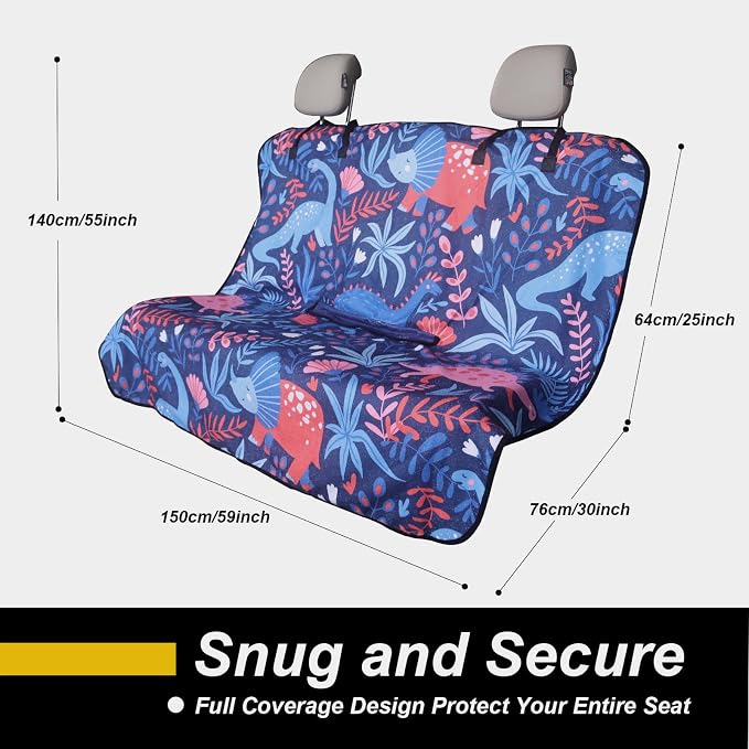 Back Seat Cover for Car Trucks Van SUV Jeep,Waterproof Rear Bench Towel Seat Covers for Dogs and Kids,Automotive Backseat Protector (Dinosaur) - Image 4