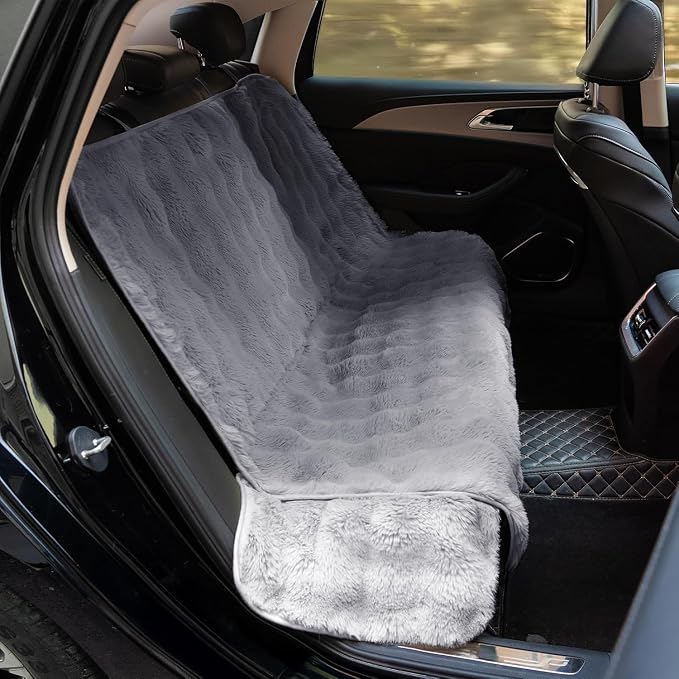 FUNNY FUZZY Luxurious Dog Car Seat Cover, Waterproof Backseat Covers | Faux Rabbit Fur, Full Backseat Protector, Non-Slip, Hair, Dirt & Scratch Defense, Machine Washable, Fits Cars, SUVs & Trucks - Image 8