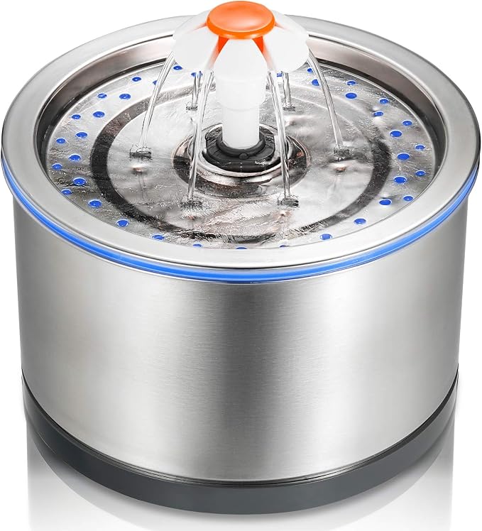 iPettie Cat Water Fountain Stainless Steel, 84oz/2.5L, 4-Stage Filtration | Ultra Quiet Metal Cat Water Fountain with LED Light & Filter for Pet, Kitty & Dog by iPettie