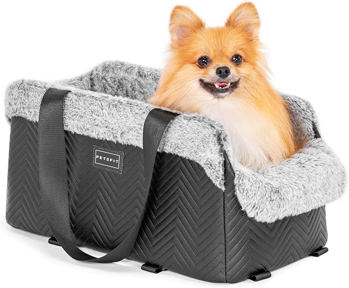 PETSFIT Center Console Dog Car Seat, Portable Pet Car Seat with Safe Protective Hooks, Luxury Dog Car Seats for Small Dogs Includes Safety Leash and Storage Pocket for Pets Up to 9 lbs (Black) - Image 9