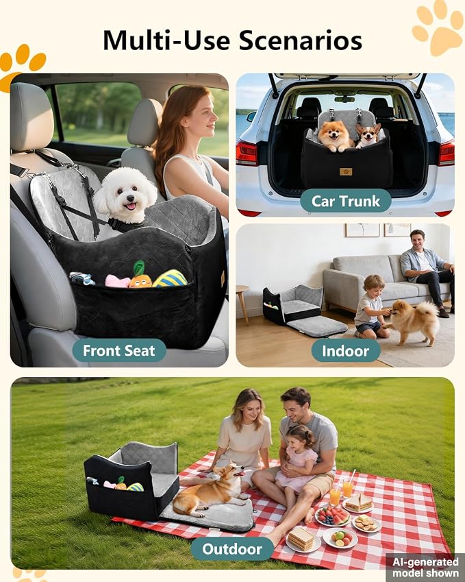 Dog Car Seat for Small Dogs Up to 35 lbs, Dog Bed for Car Fits Home Outdoor | 2-in-1 Design, Dog Car Bed Fits Car Seat and home, Safety Leashes, Easy Install, Anti-Slip, Storage Pockets, Detachable Cover - Image 7