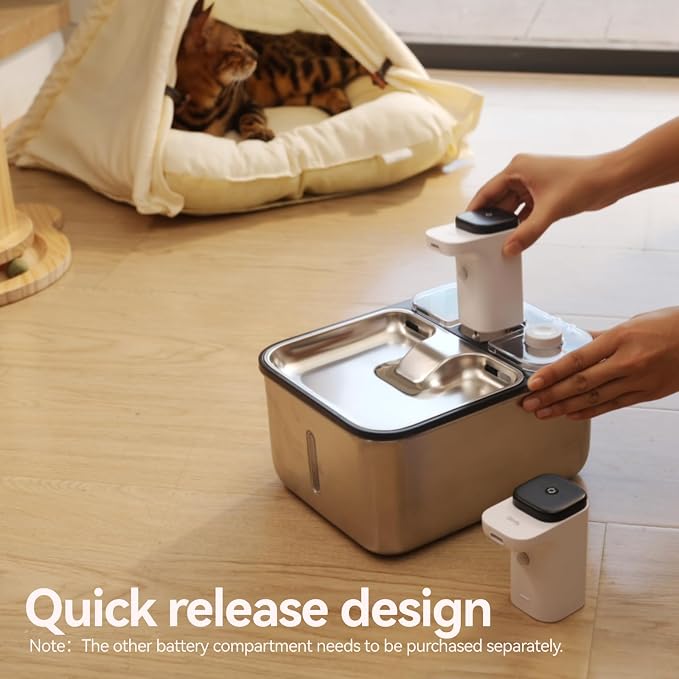 Automatic Stainless Steel cat Water Fountain for Pets Indoor, Wireless Metal Dispenser, Cordless Battery Operated Dog Drinking Fountains, Rechargeable Waterer with Motion Sensor, Black,3.5L 6 Filters - Image 7