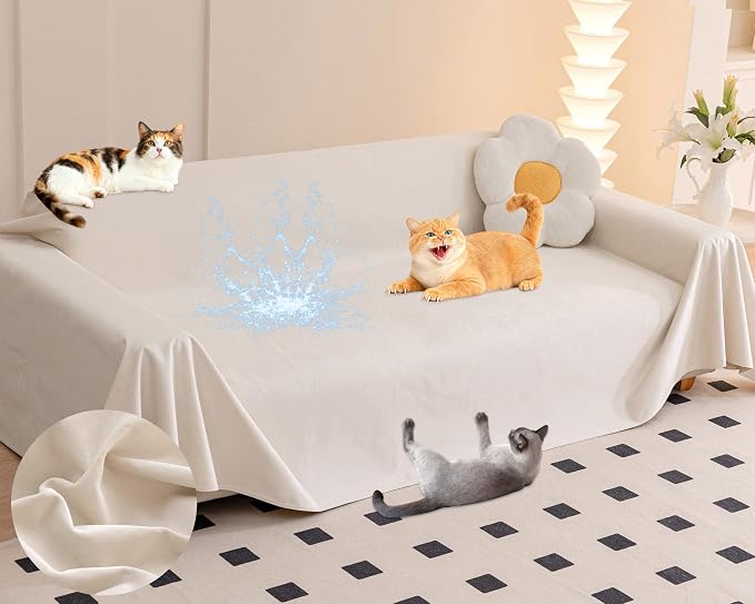 Loiion Cat Scratch Couch Cover Waterproof Sofa Cover 118"x71" Beige | Pet-Friendly Couch Protector, Anti-Scratch & Non Slip Sofa Cover For Cats Dogs Kids, Machine Washable by Loiion