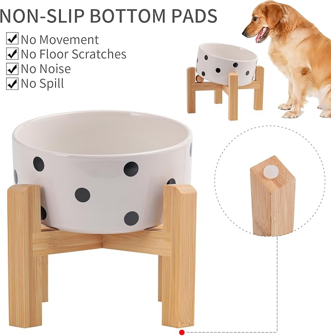 Elevated/Raised 15°Tilted Anti Slip Ceramic Dog Bowl for Small/Medium Breeds,Slanted Bulldog Big Face Pet Food Water Feeding Dish with Stand for Cats and Dogs (3.6 Cups/28 OZ) Black Dot - Image 4