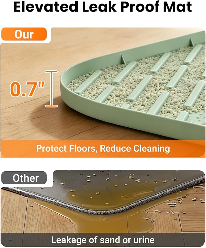 Cat Litter Mat, 47" x 37" Extra Large Cat Litter Box Mat, Silicone Waterproof Litter Trapping Mat for Scatter Control Soft on Kitty Paws Non-Slip Easy to Clean (Green) | Waterproof Litter Trapping Mat for Scatter Control, Soft on Cat Paws Non-Slip Easy... - Image 6