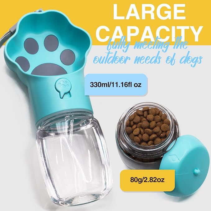 Dog Water Bottle with Food Container, Portable Pet Dispenser, Leak Proof, Hiking, Puppy Travel, Outdoor Activities(11.16 fl.oz/330ml, Blue) - Image 6