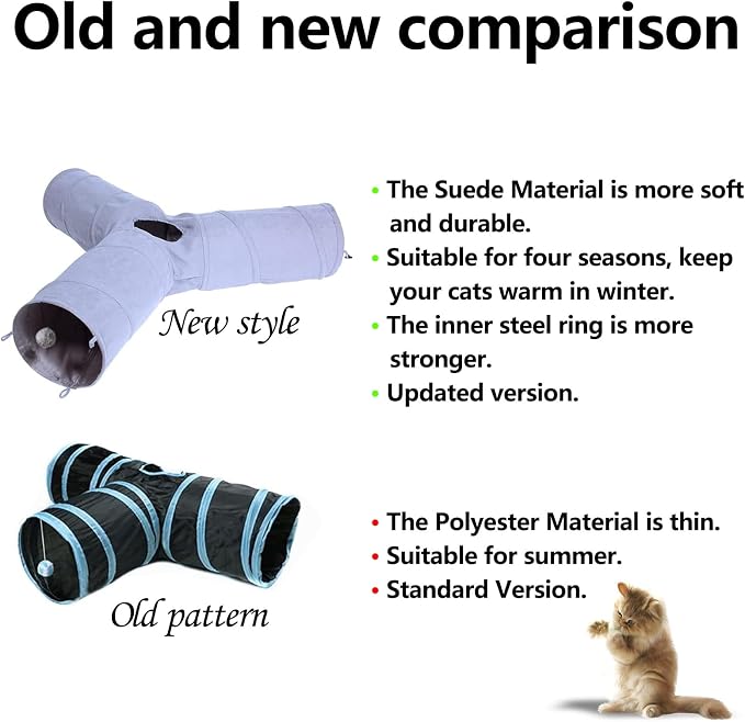 3 Way Collapsible Cat Play Tube Toys with Plush Ball, Indoor Play Tunnel for Puppy, Kitty, Kitten, Rabbit - Image 3