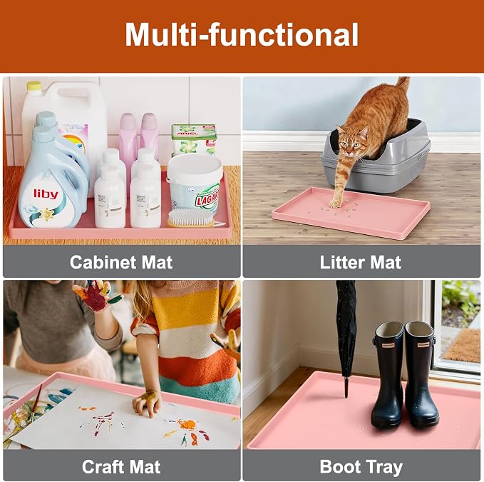 19" x 12" Extra Thick Silicone Mat Waterproof with Raised Edge, Pink | BPA-Free Non-Slip Dog & Cat Food Mat, Feeding Mat for Food and Water Bowls, Spill Proof Mat to Protect Floors - Image 8