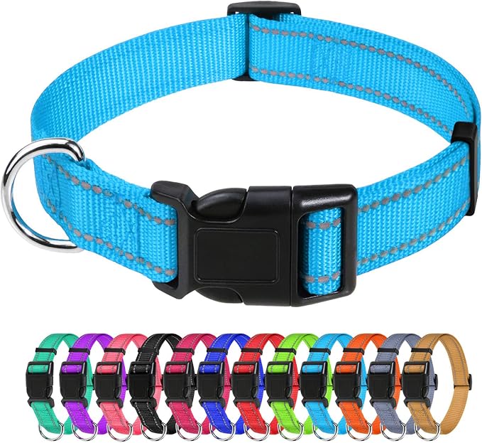 TagME Large Dog Collar, Reflective Nylon Collar, Sky Blue, 1.25" Width | Soft Nylon Dog Collar With Reflective Stitching for Night Walks, Adjustable Fit, Quick-Release Buckle for Easy On & Off by TagME
