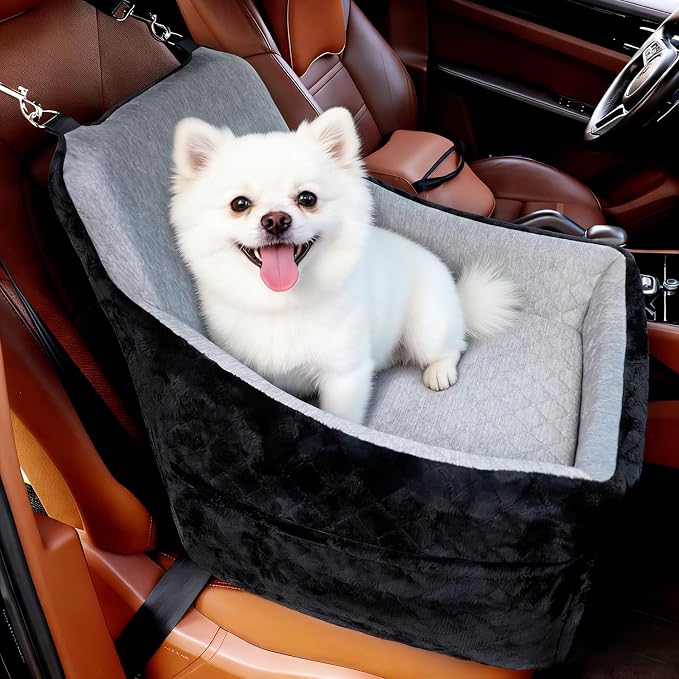 Dog Car Seat Under 30 lbs,Double-Cooling/Warm,Washable,Safety Leash | Detachable Elevated Pet Bed with Pockets,Anti-Slip Base for Front & Back Seatset,Car Seat Travel Bed with Storage Pockets by MHMYLUNEHOME
