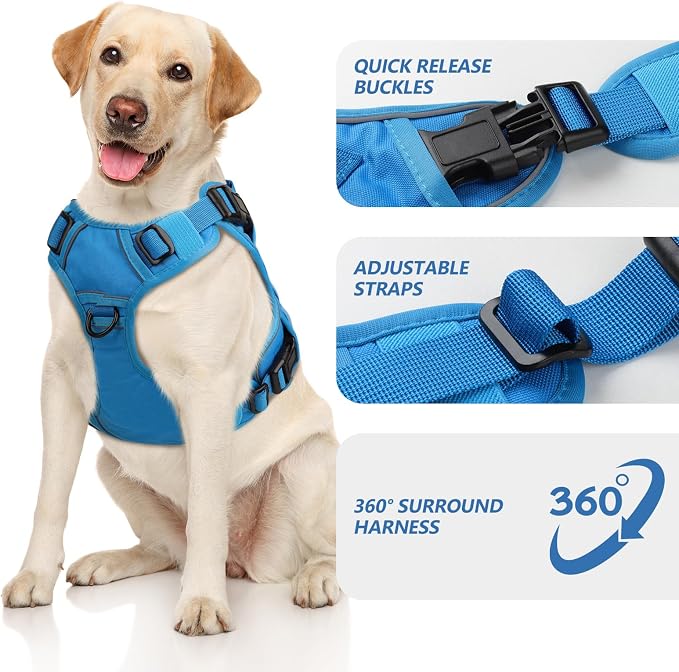 WINGOIN Blue Tactical Dog Harness for Large Dogs,No Pull Dog Harness | with Handle,Adjustable Reflective,Military K9 Style,Big Size Dog Vest,for German Shepherd,for Walking Training Hunting - Image 2