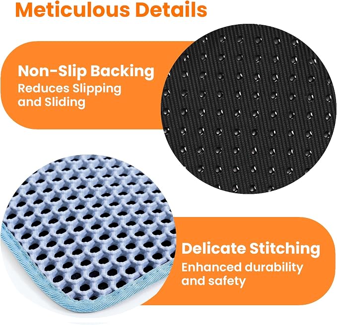 Extra Large Cat Litter Mat, Double Layer Honeycomb Design, Blue | 30x22”, Reduces Litter Tracking, Easy to Clean, Waterproof, Non-Slip, Soft on Paws, Scratch Resistant, Blue, XL - Image 8