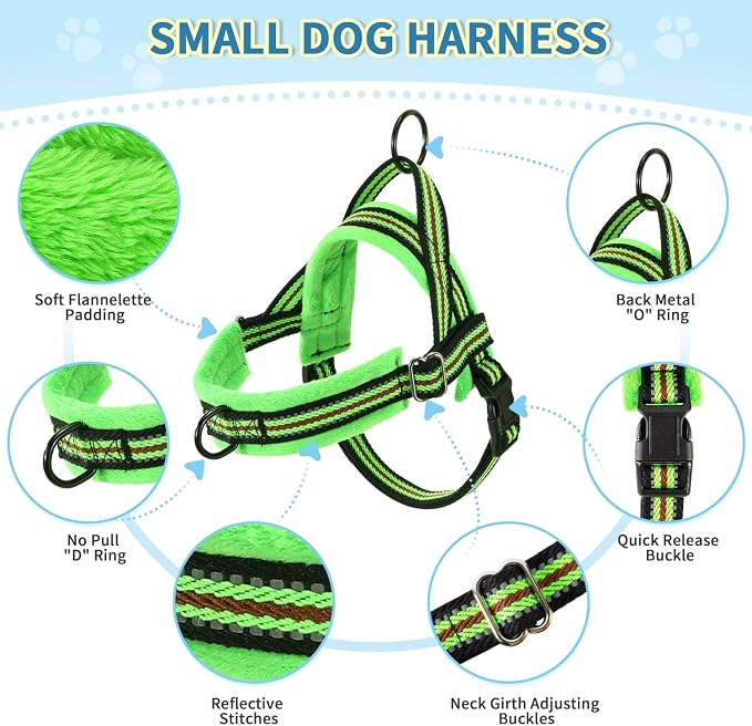Lukovee Soft Padded Small Dog Harness (X-Small, Green) with 4ft Lightweight Leash, Adjustable Reflective Vest for Walking, Running, Hiking, Training | Both Neck & Chest Adjustable, Reflective, Puppy Harness with 4ft Lightweight Anti-Twist Dog Leash for... - Image 2