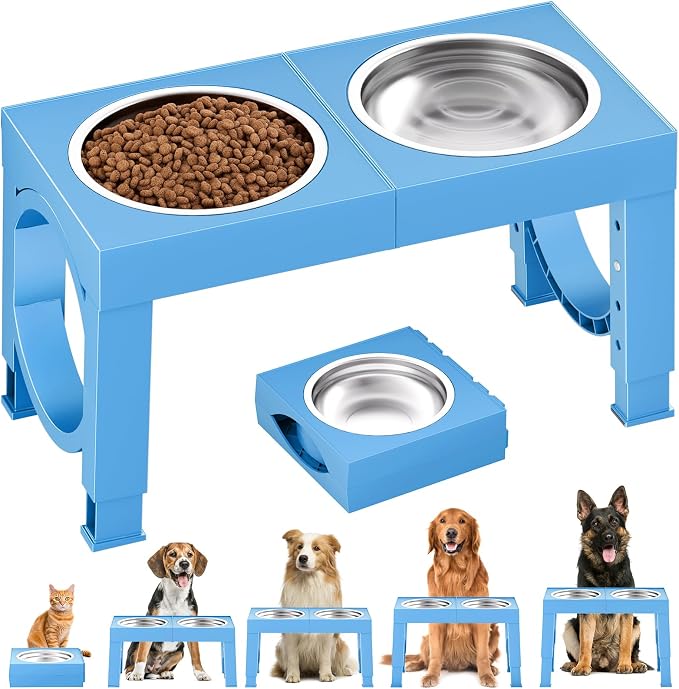 XIAZ Elevated Dog Bowls Large Breed Raised Dogs Bowl Stand Large/Medium Sized Dog Stainless Steel Food Water Bowl Stands 5 Heights Adjustable 9/11/12/15in Pet Feeder Dish Station by XiaZPet