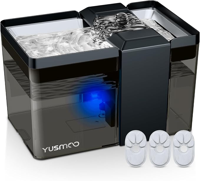 Automatic Cat Water Fountain, 2.2L/74oz Pet Fountain with 304 Stainless Steel Drinking Top, Ultra-Quiet Pump, Triple Filtration & LED Water Level Alert, BPA-Free Plastic for Cats and Small Dogs by YUSMOO