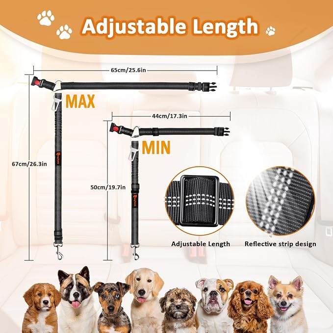 Laqibak Removable Dog Seat Belt Harness for Car, 3 in 1 Pet Seatbelt Leash | Retractable Headrest-Mounted,Restraint & Adjustable Reflective Bungee Dog Seatbelt Tether,Black - Image 7