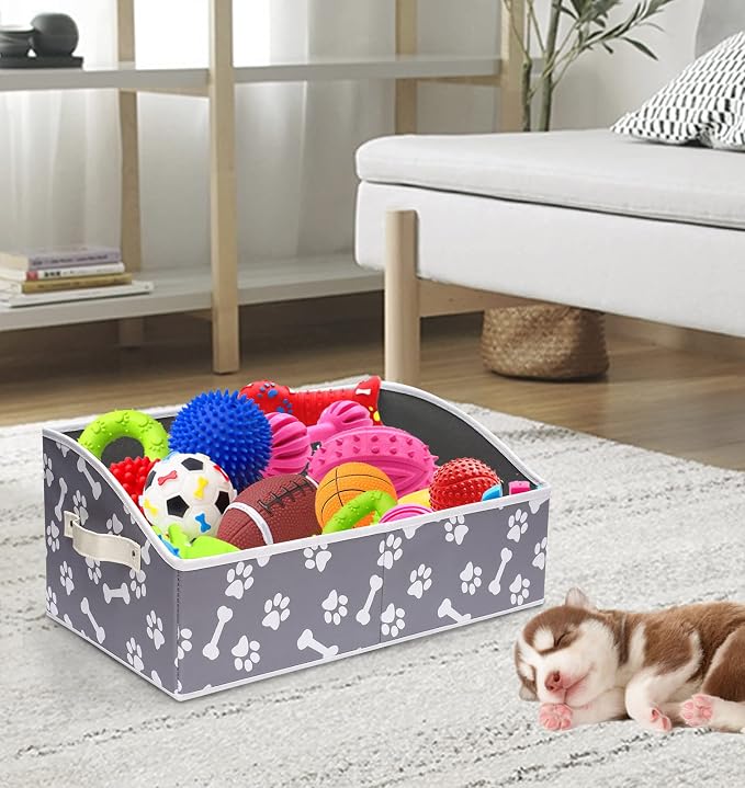 Morezi Linen-cotton blend dog toy basket and dog toy box, dog toy basket storage - Perfect for organizing pet toys, blankets, leashes, chew toys - Bone Paw - Image 6