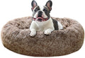 JOLLYVOGUE Calming Dog Bed Medium Size Dog, 31in Donut Washable Medium Pet Bed, Anti-Slip & Anti-Anxiety Fluffy Faux Fur Round Dogs Bed, Fits up to 45 lbs Pets (Smoke Brown) by JOLLYVOGUE