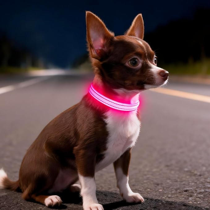 Light Up Dog Collar for Small Dogs - LED Dog Collar Rechargeable Adjustable Puppy Collars, Glow in The Dark Dog Lights for Night Walking & Camping (X-Small, Pink) - Image 6